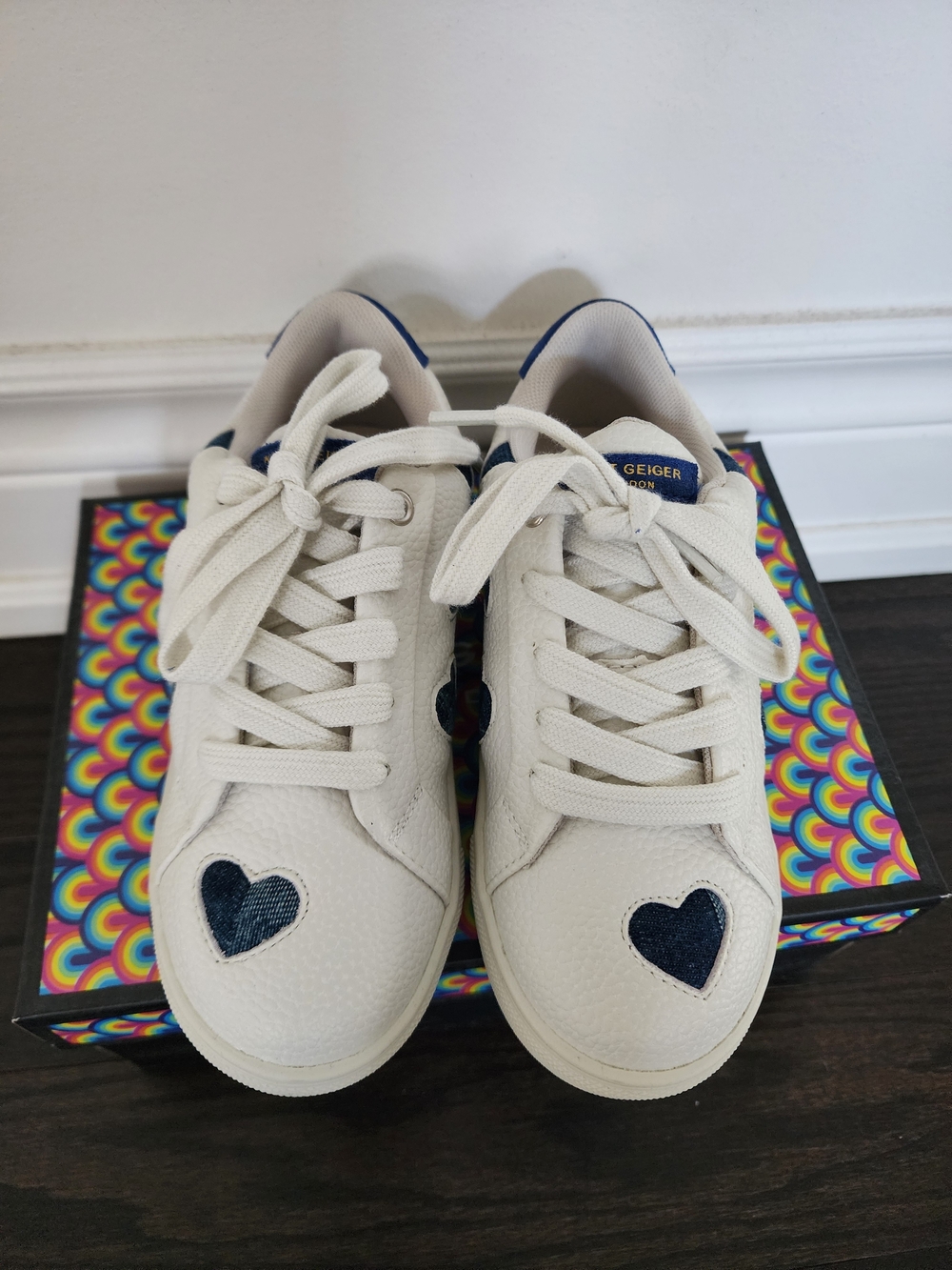 Kurt Geiger White Kids Sneakers with Navy Heart Accent